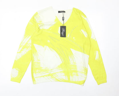 Peruzzi Womens Yellow V-Neck Pullover Jumper Size 8 Long Sleeve