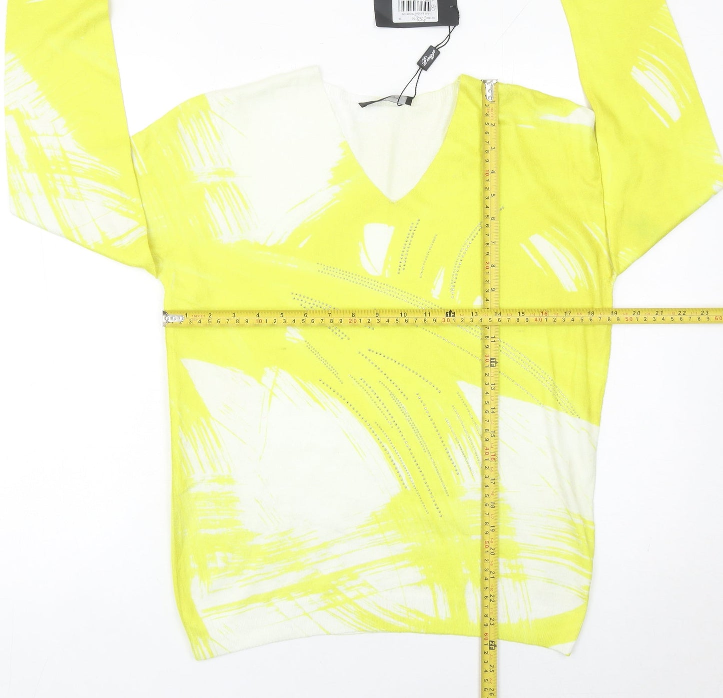 Peruzzi Womens Yellow V-Neck Pullover Jumper Size 8 Long Sleeve
