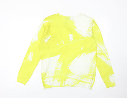 Peruzzi Womens Yellow V-Neck Pullover Jumper Size 8 Long Sleeve