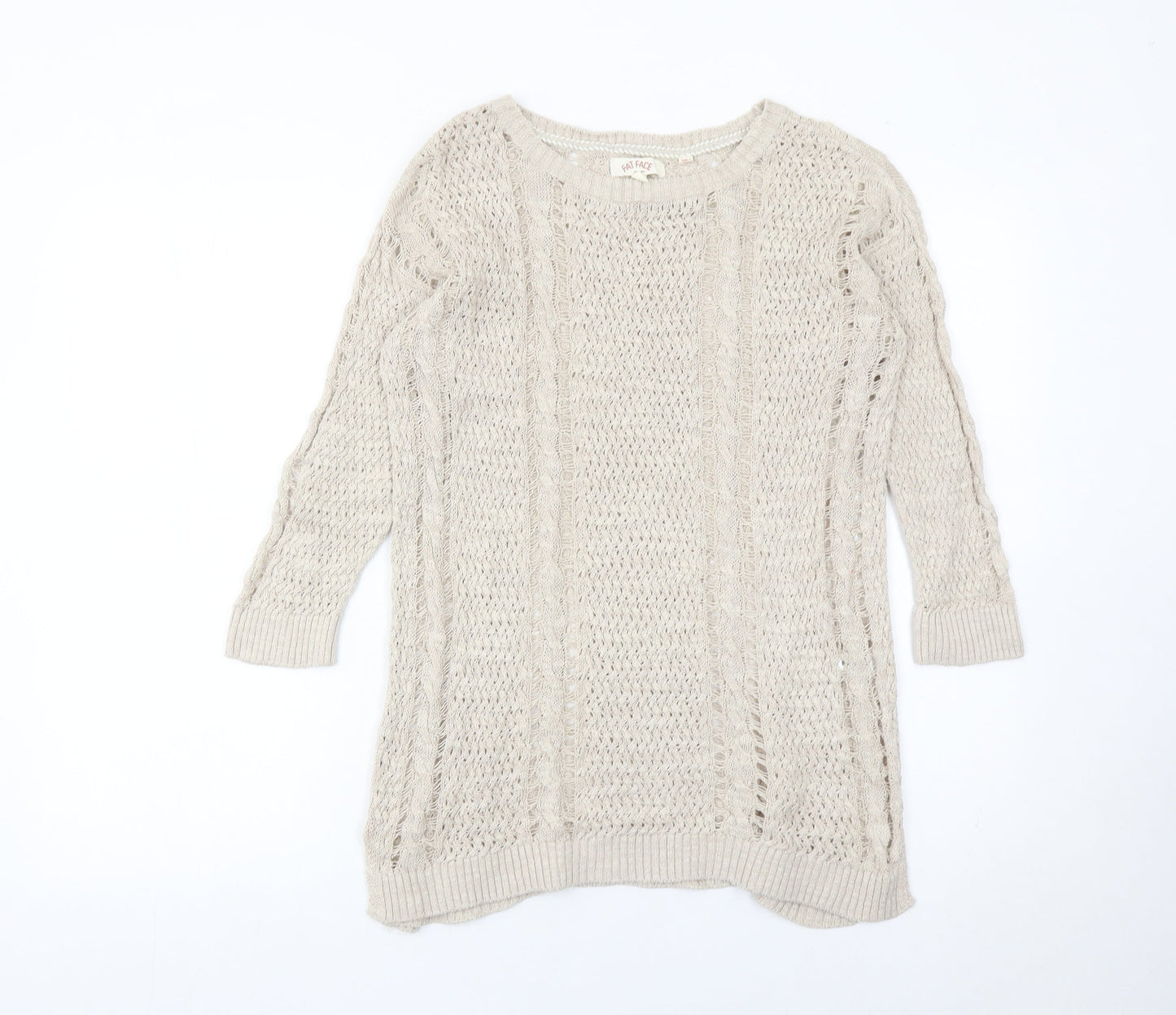 Womens UK Size 10 Fat Face Beige Pullover Jumper