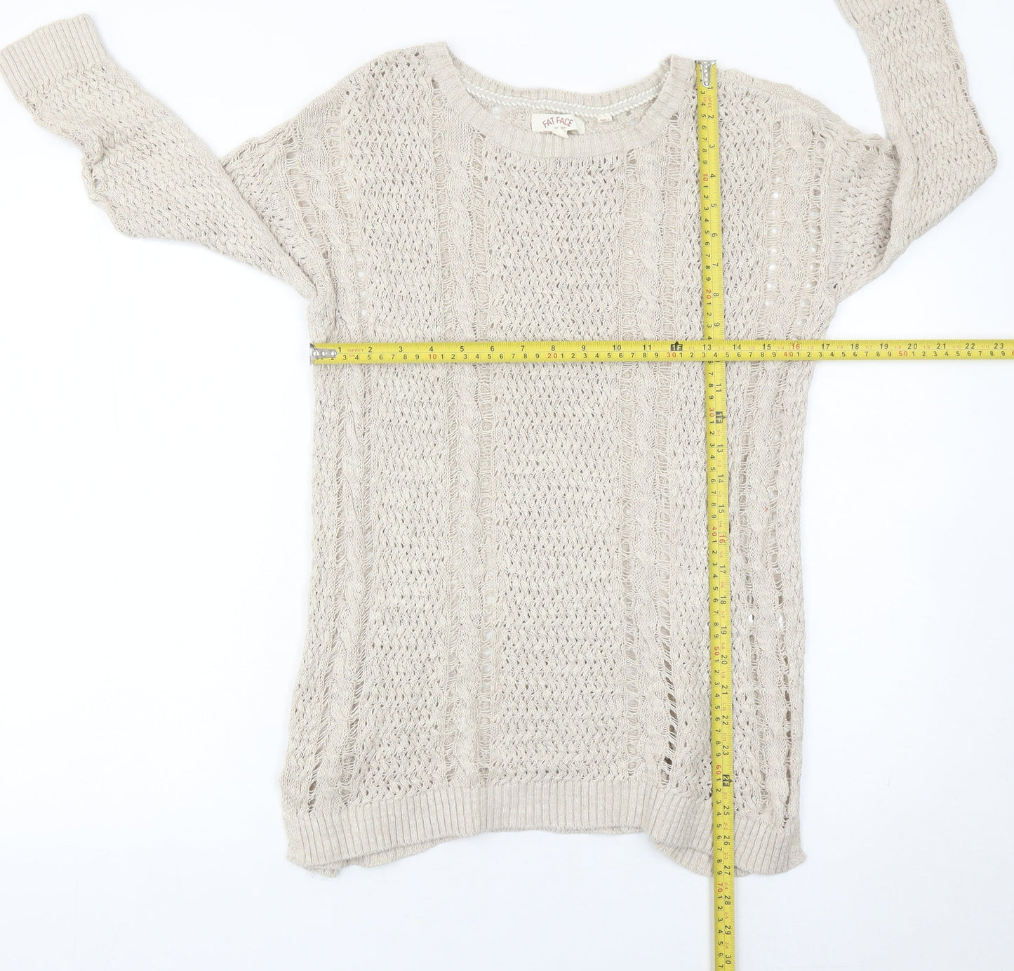 Womens UK Size 10 Fat Face Beige Pullover Jumper