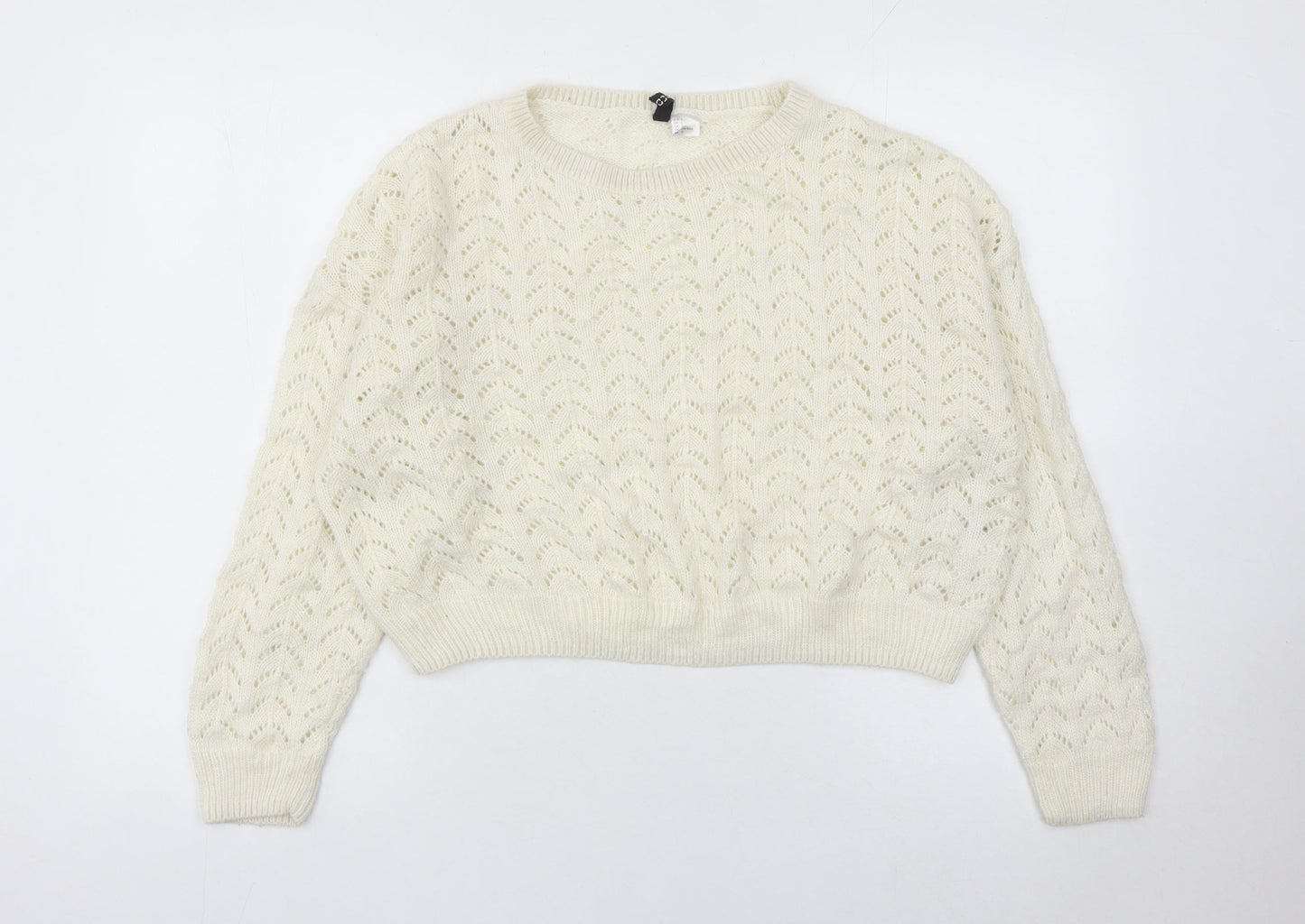 DIVIDED Womens Ivory Open-Knit Pullover Jumper Size 16