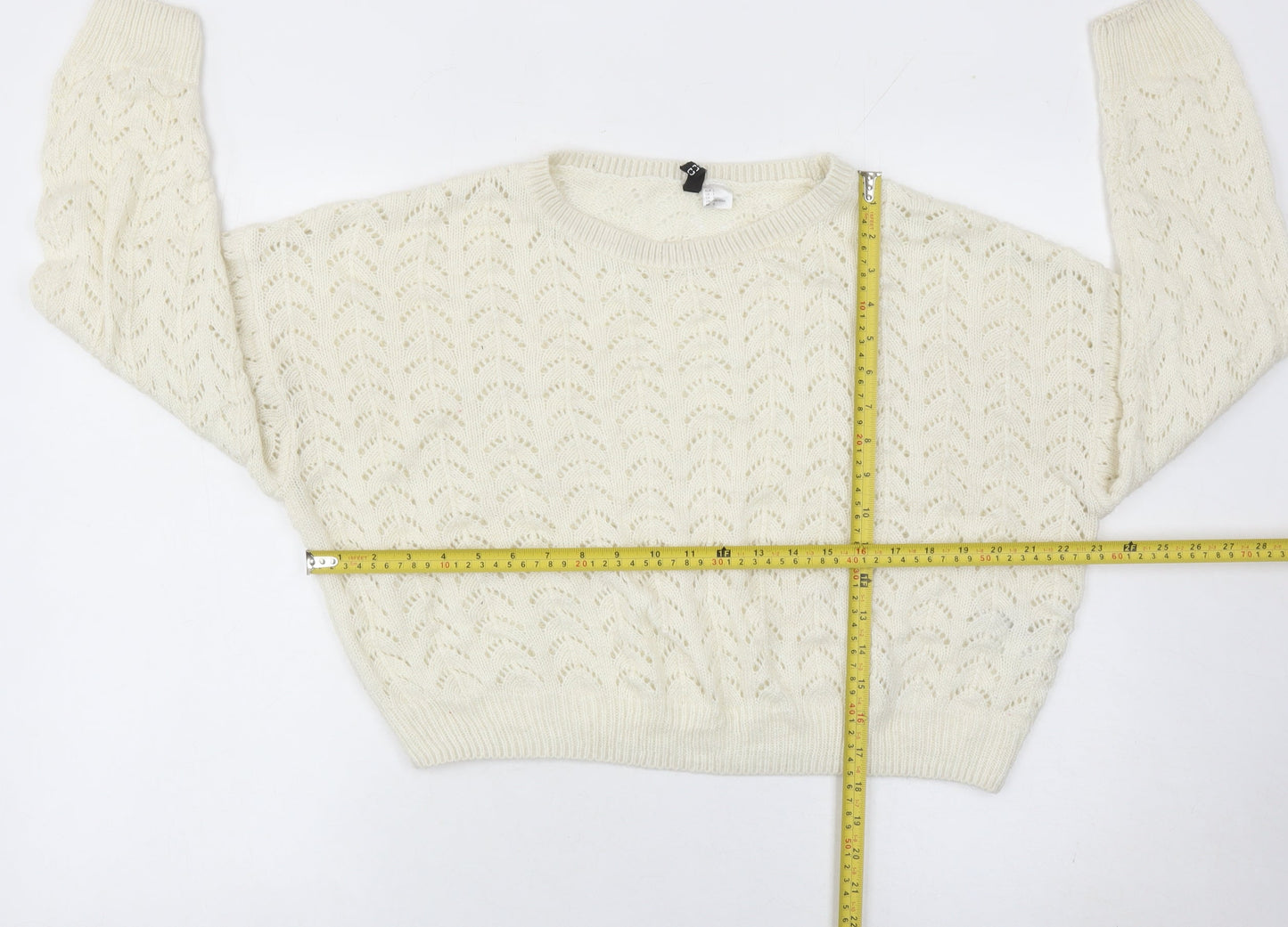 DIVIDED Womens Ivory Open-Knit Pullover Jumper Size 16