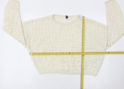 DIVIDED Womens Ivory Open-Knit Pullover Jumper Size 16