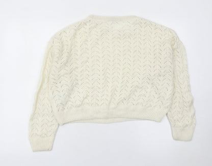 DIVIDED Womens Ivory Open-Knit Pullover Jumper Size 16