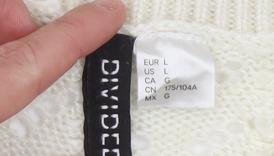 DIVIDED Womens Ivory Open-Knit Pullover Jumper Size 16