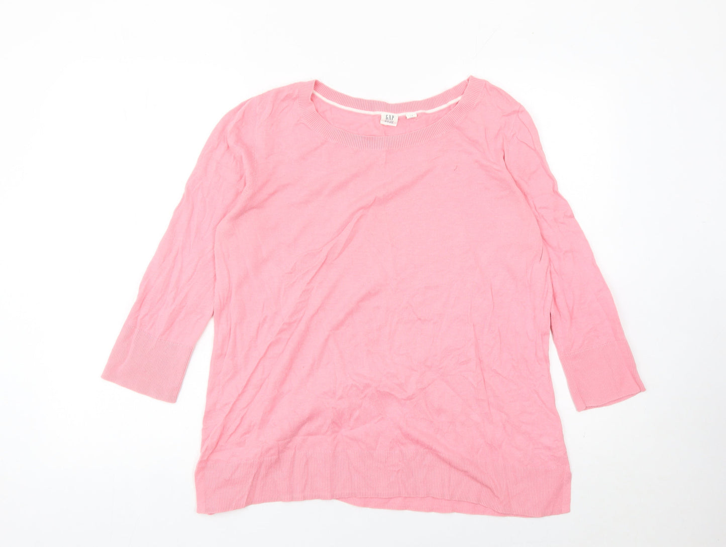 GAP Women’s Pink Cotton Pullover Jumper Size L Crew Neck 3/4 Sleeve