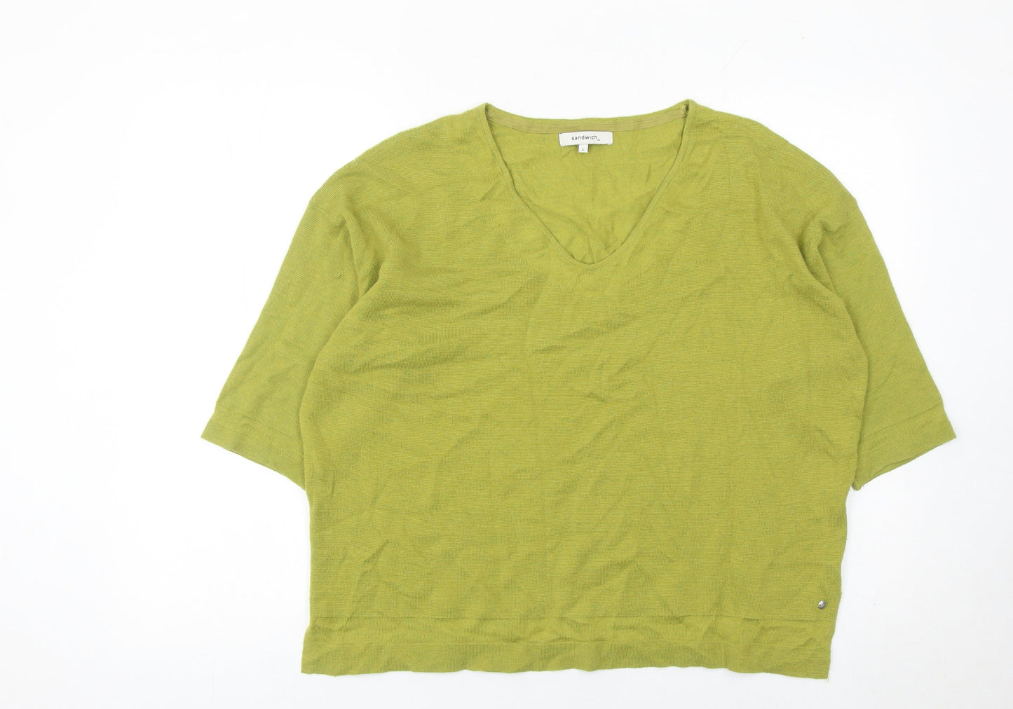 Sandwich Womens Green L Pullover Jumper V-Neck Relaxed Knit