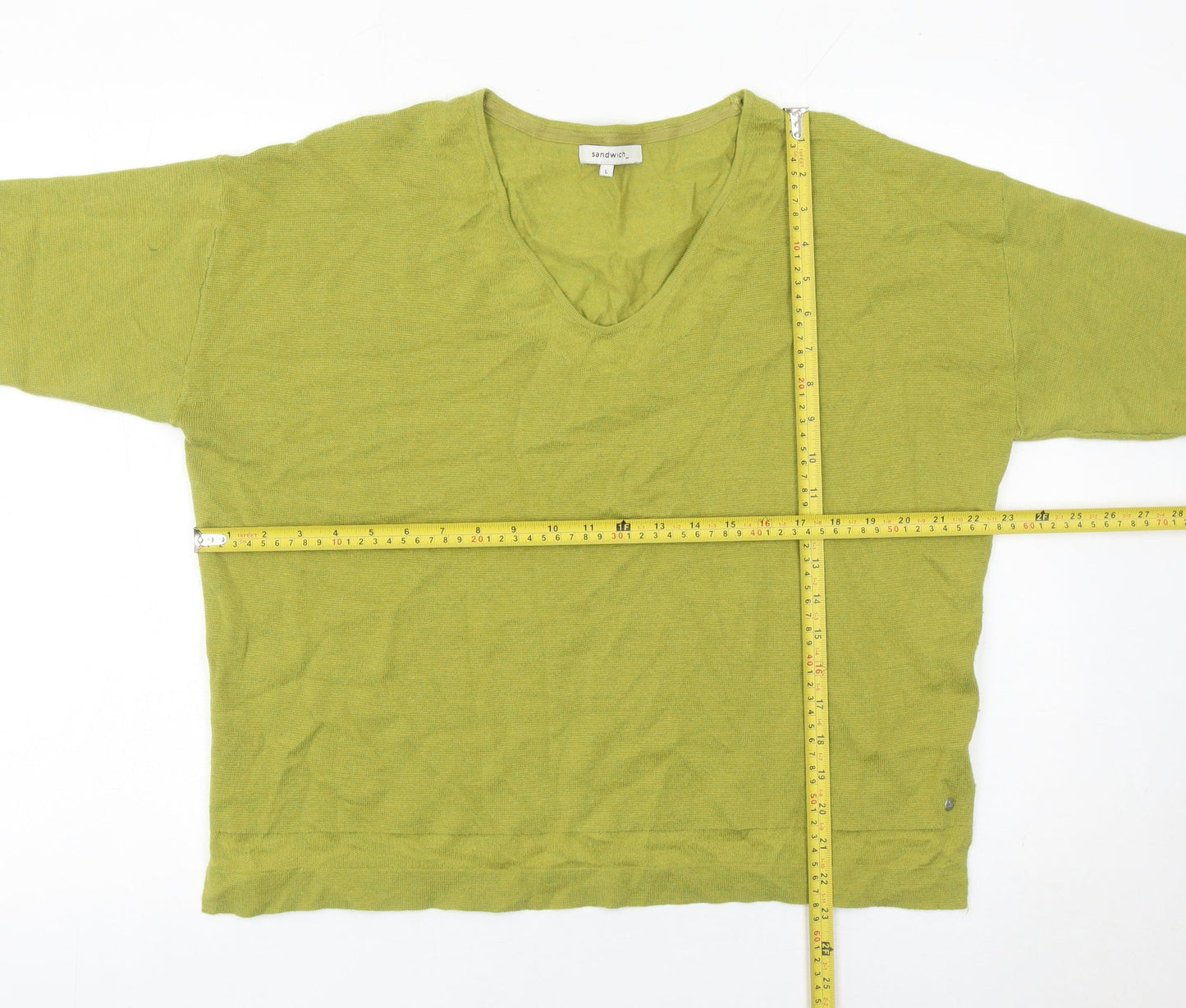 Sandwich Womens Green L Pullover Jumper V-Neck Relaxed Knit