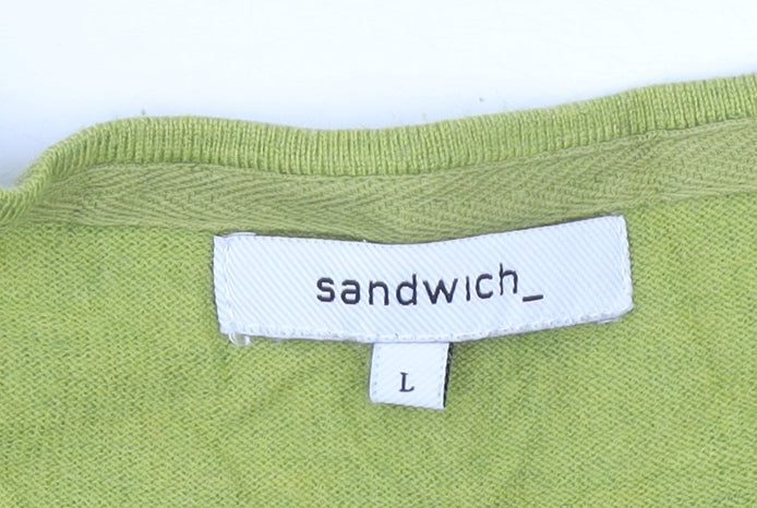 Sandwich Womens Green L Pullover Jumper V-Neck Relaxed Knit