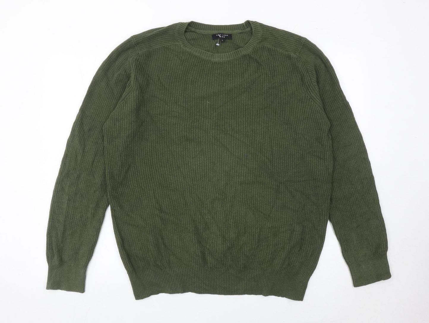 New Look Men Green Cotton Knit Jumper Crew Neck Size L