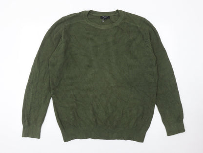 New Look Men Green Cotton Knit Jumper Crew Neck Size L