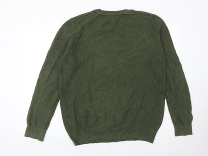 New Look Men Green Cotton Knit Jumper Crew Neck Size L