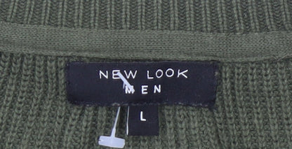 New Look Men Green Cotton Knit Jumper Crew Neck Size L