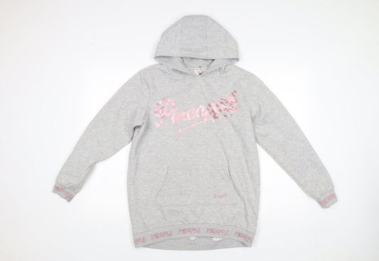 Front view of Primark Pineapple Dance Studios girls’ grey pullover hoodie 12-13y logo print primark