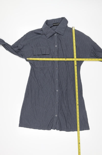 PrettyLittleThing Women’s Grey Shirt Dress UK 8 Long Sleeve Polyester