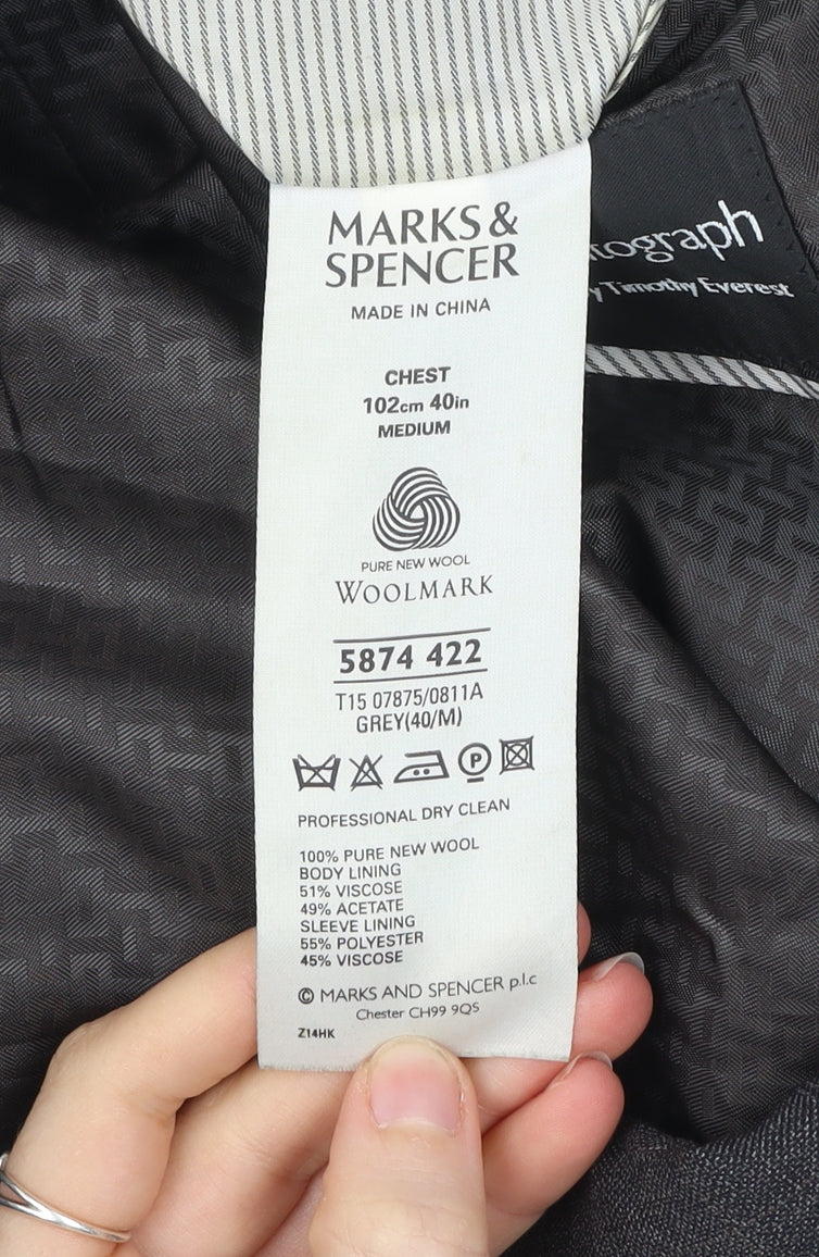 Marks and Spencer Mens Grey Wool Blazer Jacket 40 Chest Medium