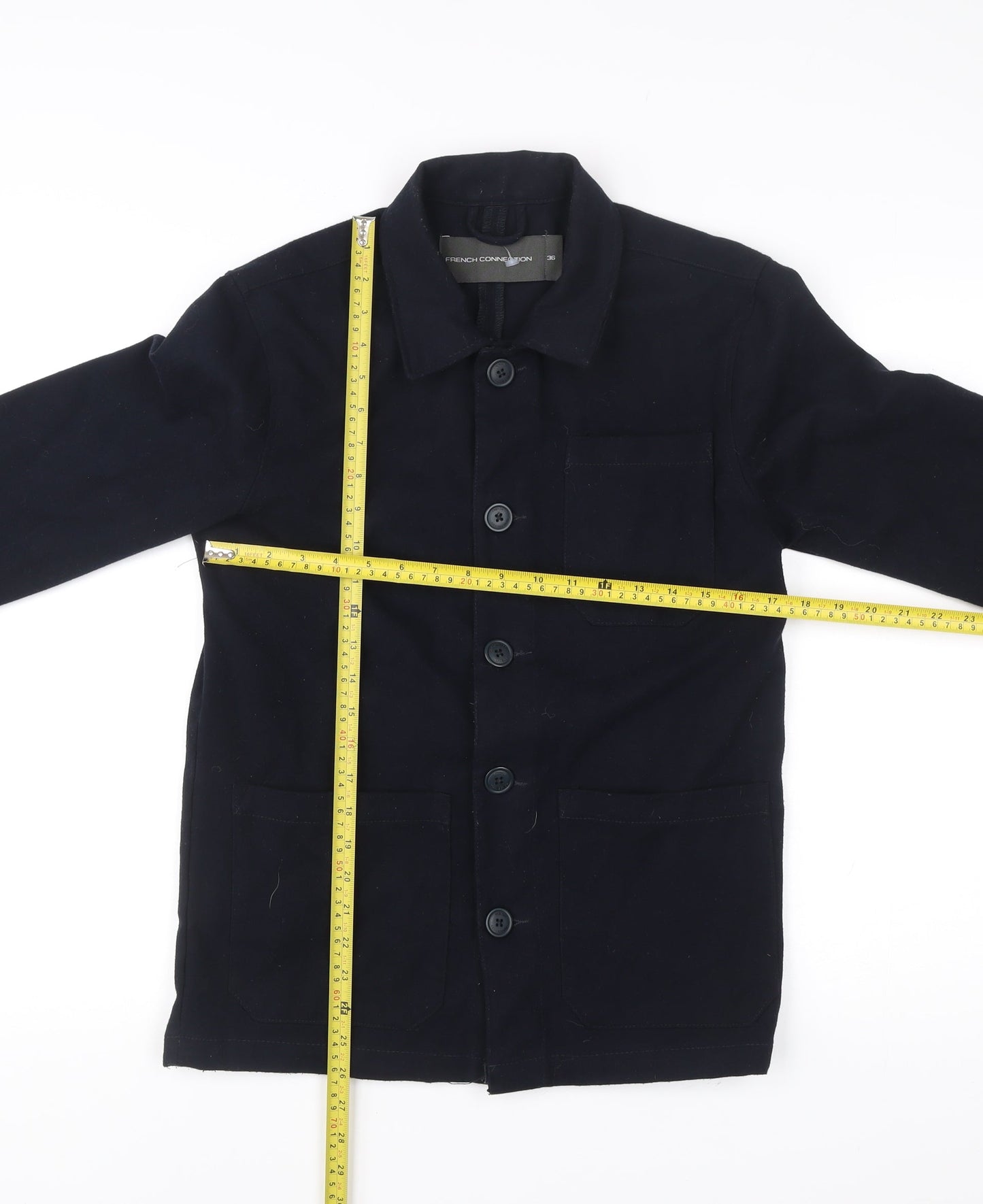 French Connection Men’s Black 36 Basic Jacket Button Up Workwear Style