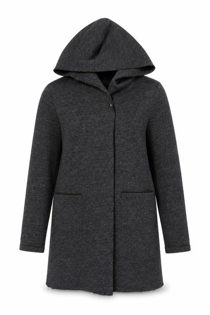 Amisu Women's Grey Hooded Long Coat Size 6 Polyester Viscose Zip Casual