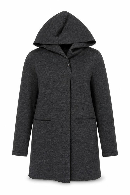 Amisu Women's Grey Hooded Long Coat Size 6 Polyester Viscose Zip Casual