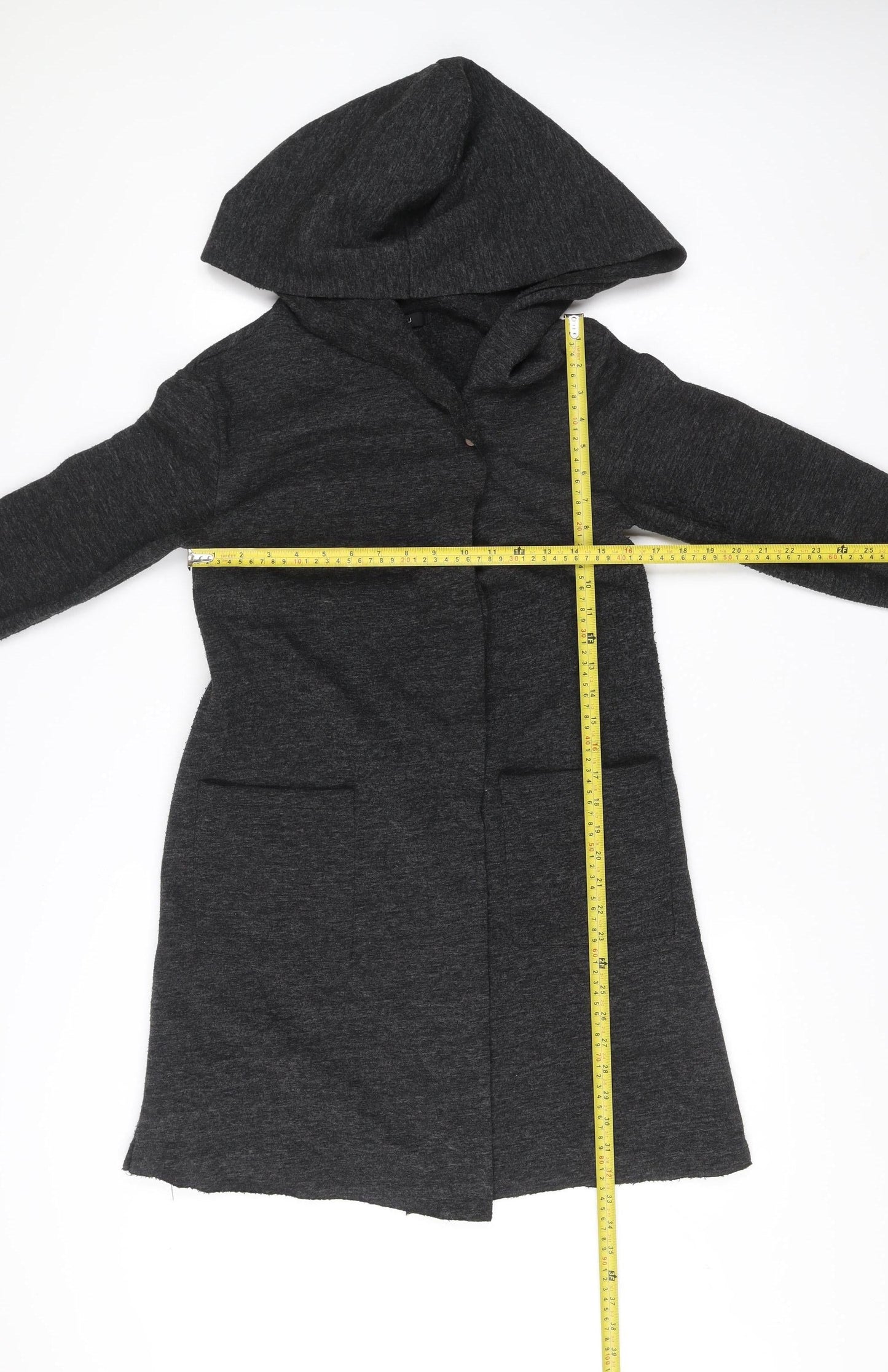 Amisu Women's Grey Hooded Long Coat Size 6 Polyester Viscose Zip Casual