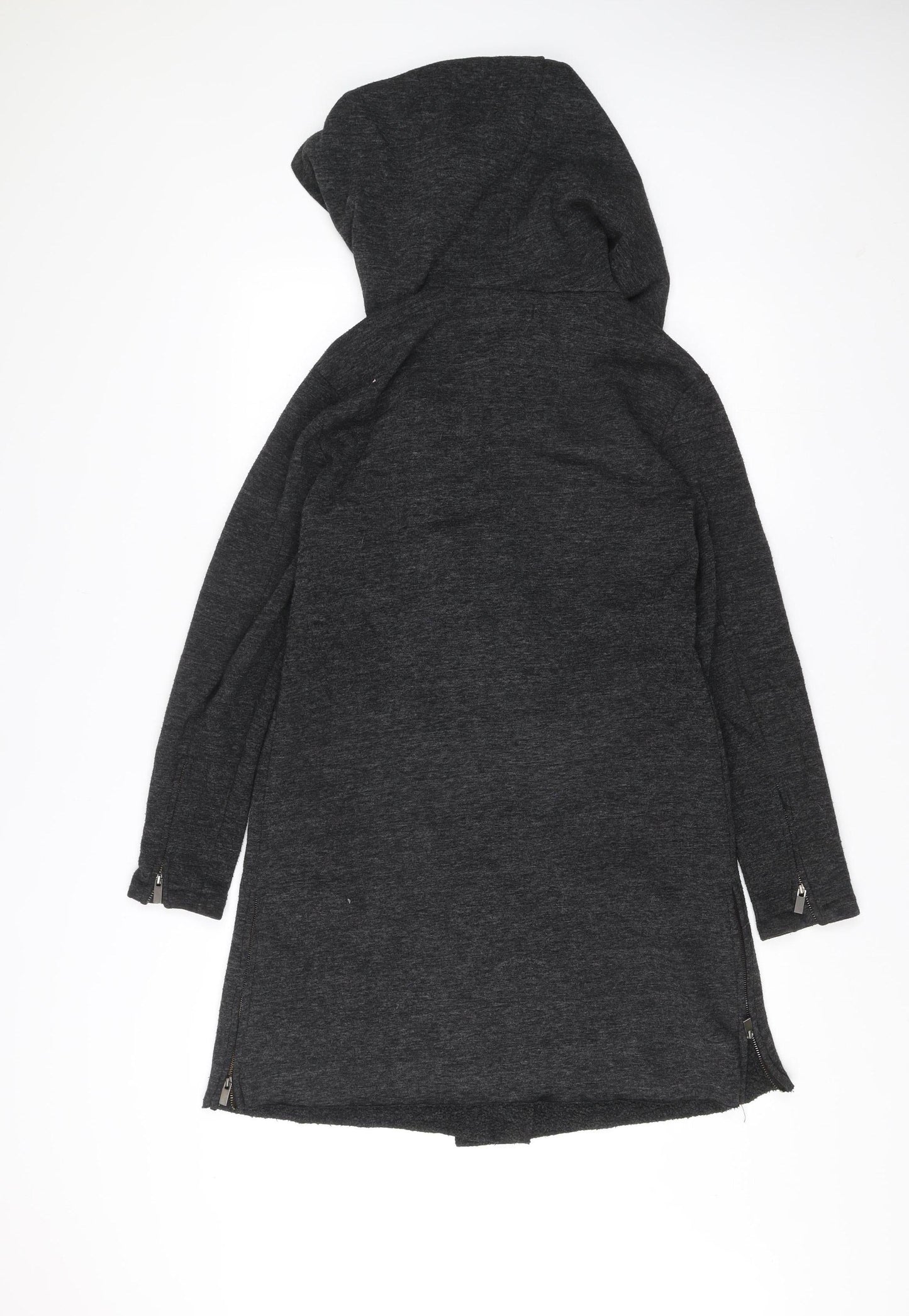Amisu Women's Grey Hooded Long Coat Size 6 Polyester Viscose Zip Casual