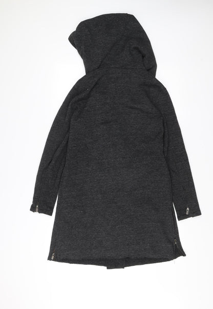 Amisu Women's Grey Hooded Long Coat Size 6 Polyester Viscose Zip Casual