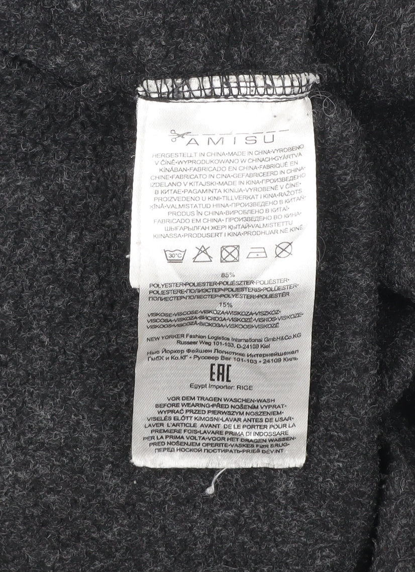 Amisu Women's Grey Hooded Long Coat Size 6 Polyester Viscose Zip Casual