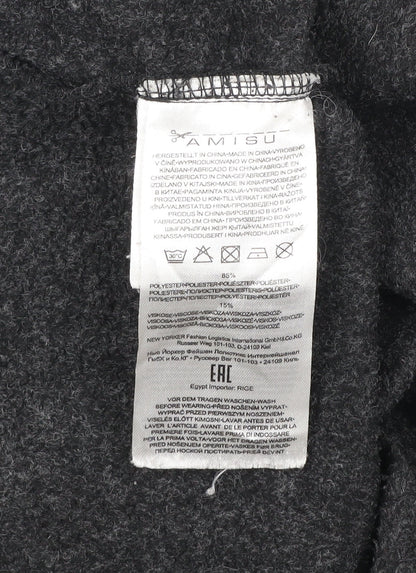 Amisu Women's Grey Hooded Long Coat Size 6 Polyester Viscose Zip Casual