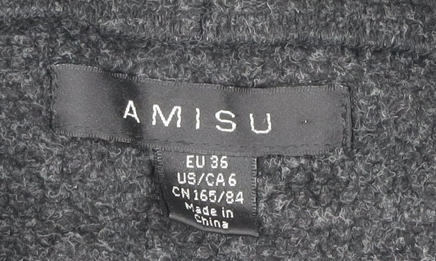 Amisu Women's Grey Hooded Long Coat Size 6 Polyester Viscose Zip Casual