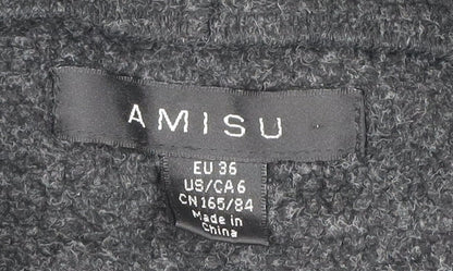 Amisu Women's Grey Hooded Long Coat Size 6 Polyester Viscose Zip Casual