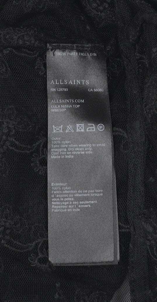 AllSaints Womens Black Lace Wrap Blouse UK 10 V-Neck Flared Sleeve