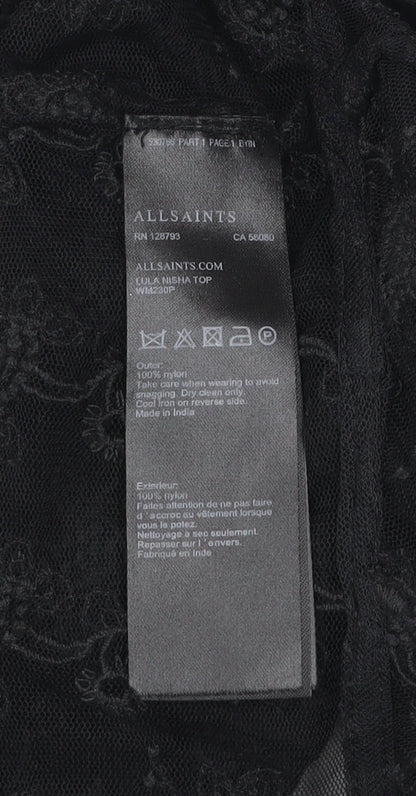 AllSaints Womens Black Lace Wrap Blouse UK 10 V-Neck Flared Sleeve