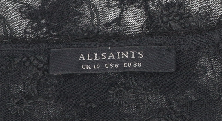 AllSaints Womens Black Lace Wrap Blouse UK 10 V-Neck Flared Sleeve