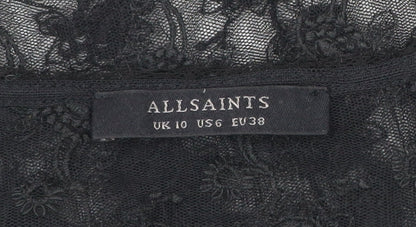 AllSaints Womens Black Lace Wrap Blouse UK 10 V-Neck Flared Sleeve
