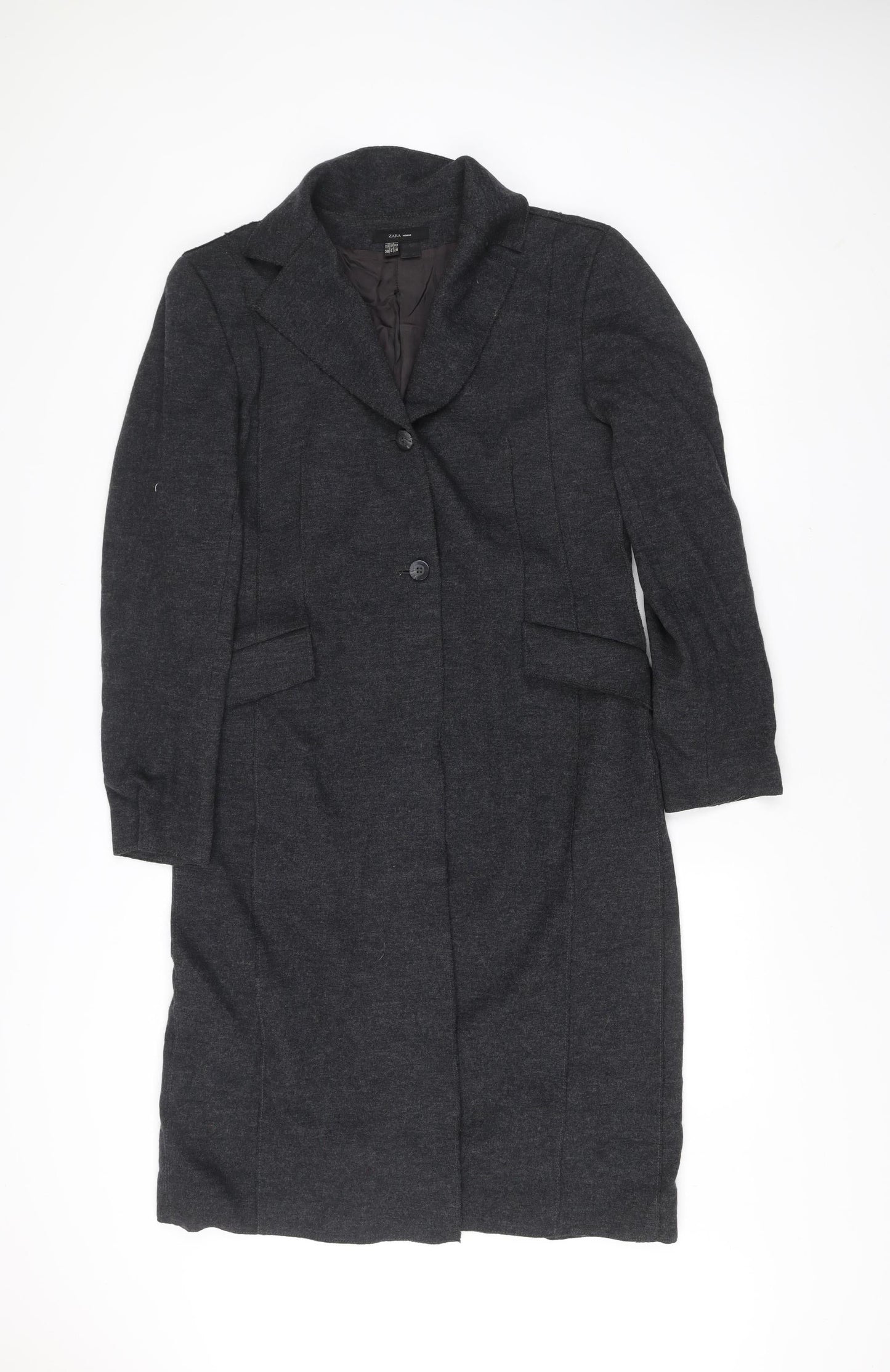 Zara Grey Long Overcoat Unisex Adults Size 38 Buttoned