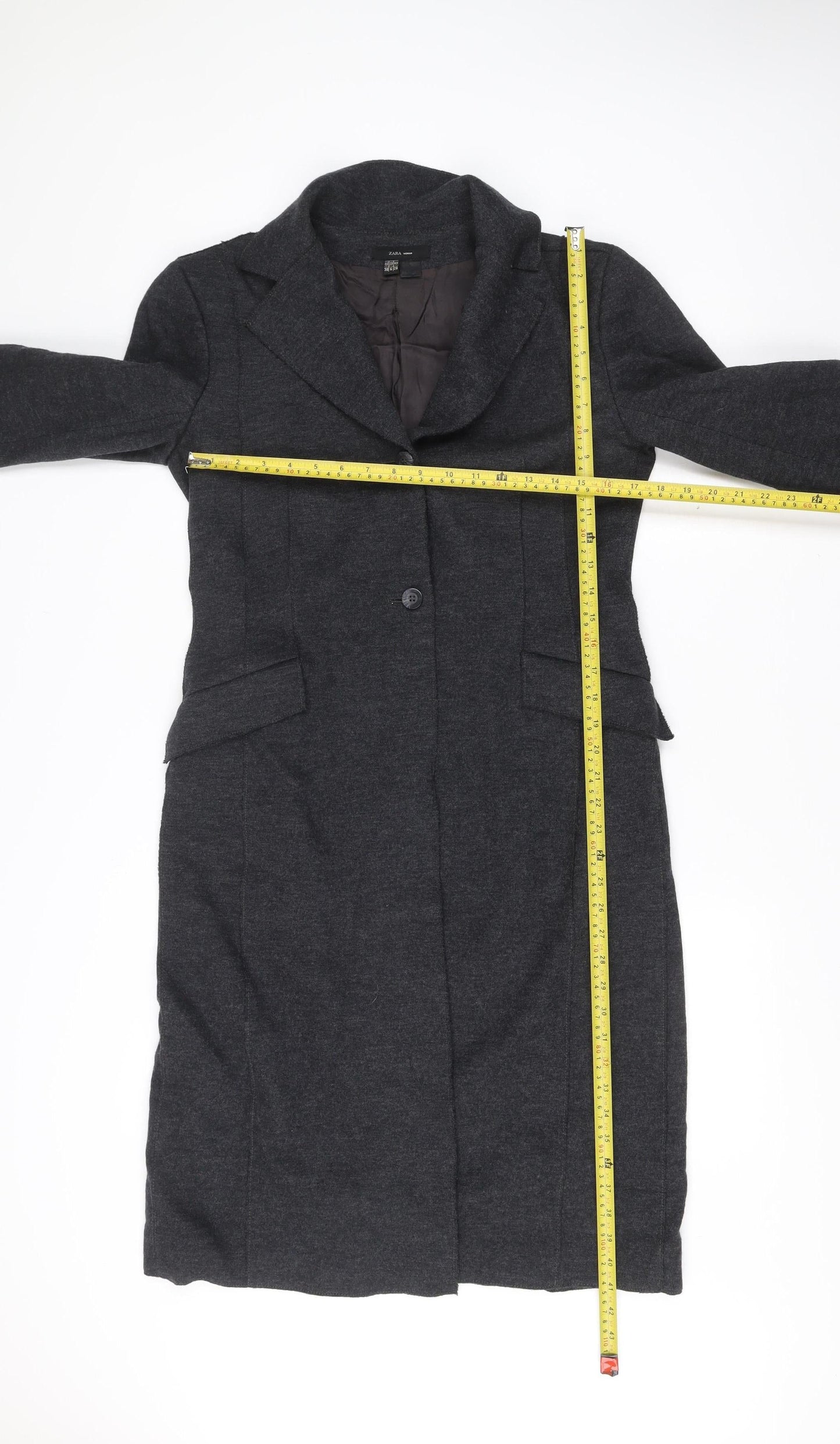 Zara Grey Long Overcoat Unisex Adults Size 38 Buttoned