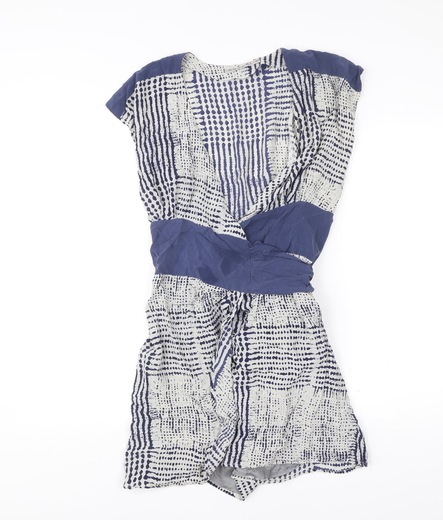 Kookai Women’s Blue Geometric Wrap Dress Size 12 Short Sleeve