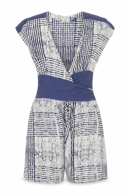 Kookai Women’s Blue Geometric Wrap Dress Size 12 Short Sleeve