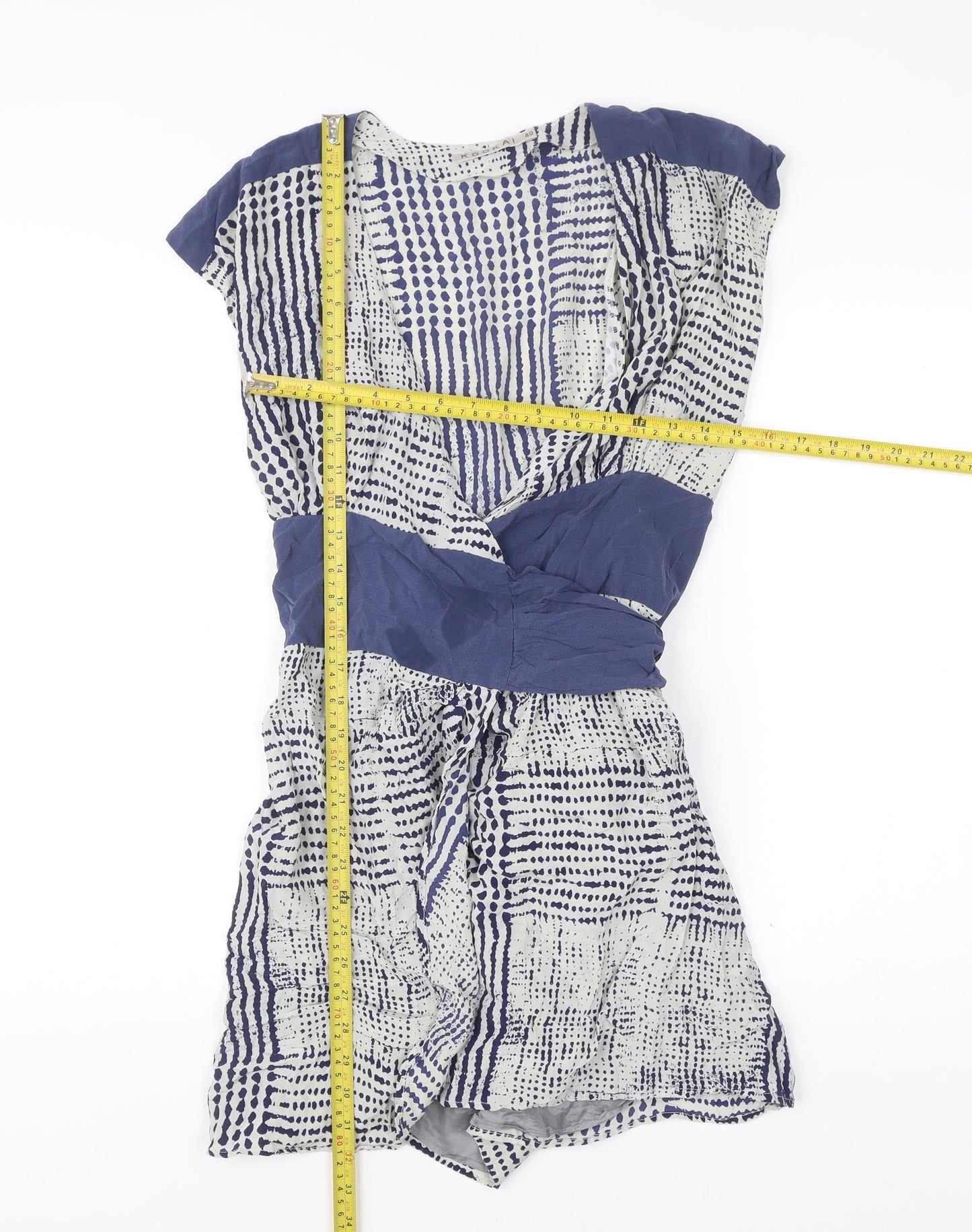 Kookai Women’s Blue Geometric Wrap Dress Size 12 Short Sleeve