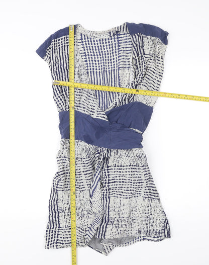 Kookai Women’s Blue Geometric Wrap Dress Size 12 Short Sleeve