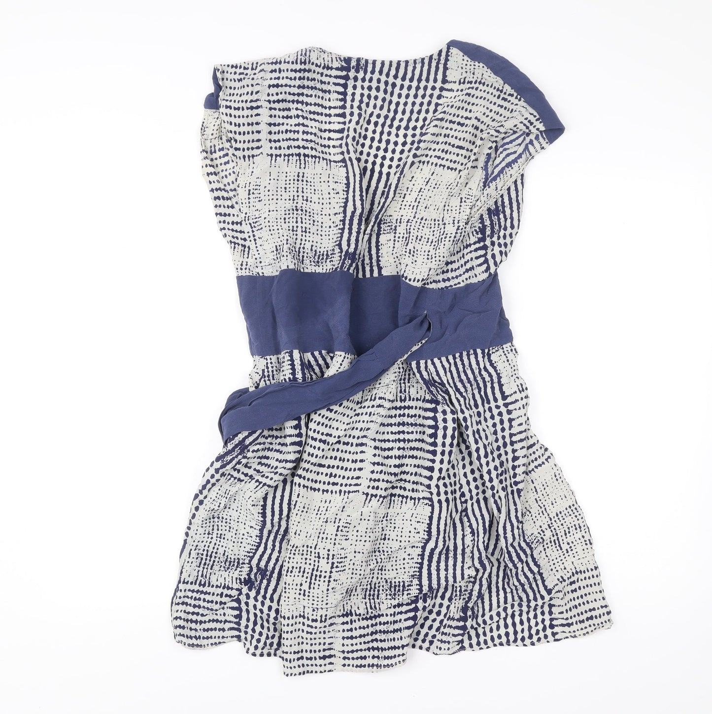 Kookai Women’s Blue Geometric Wrap Dress Size 12 Short Sleeve