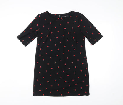 Next Women’s Black Ladybird Print Shift Dress Size 12 Half Sleeve