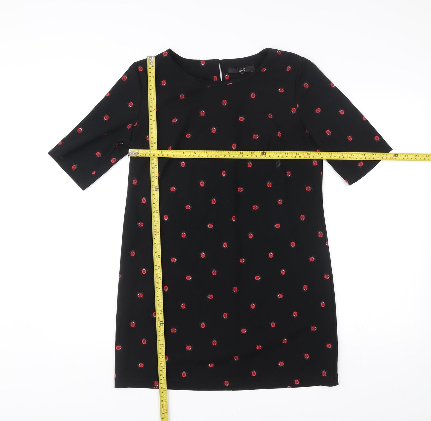 Next Women’s Black Ladybird Print Shift Dress Size 12 Half Sleeve