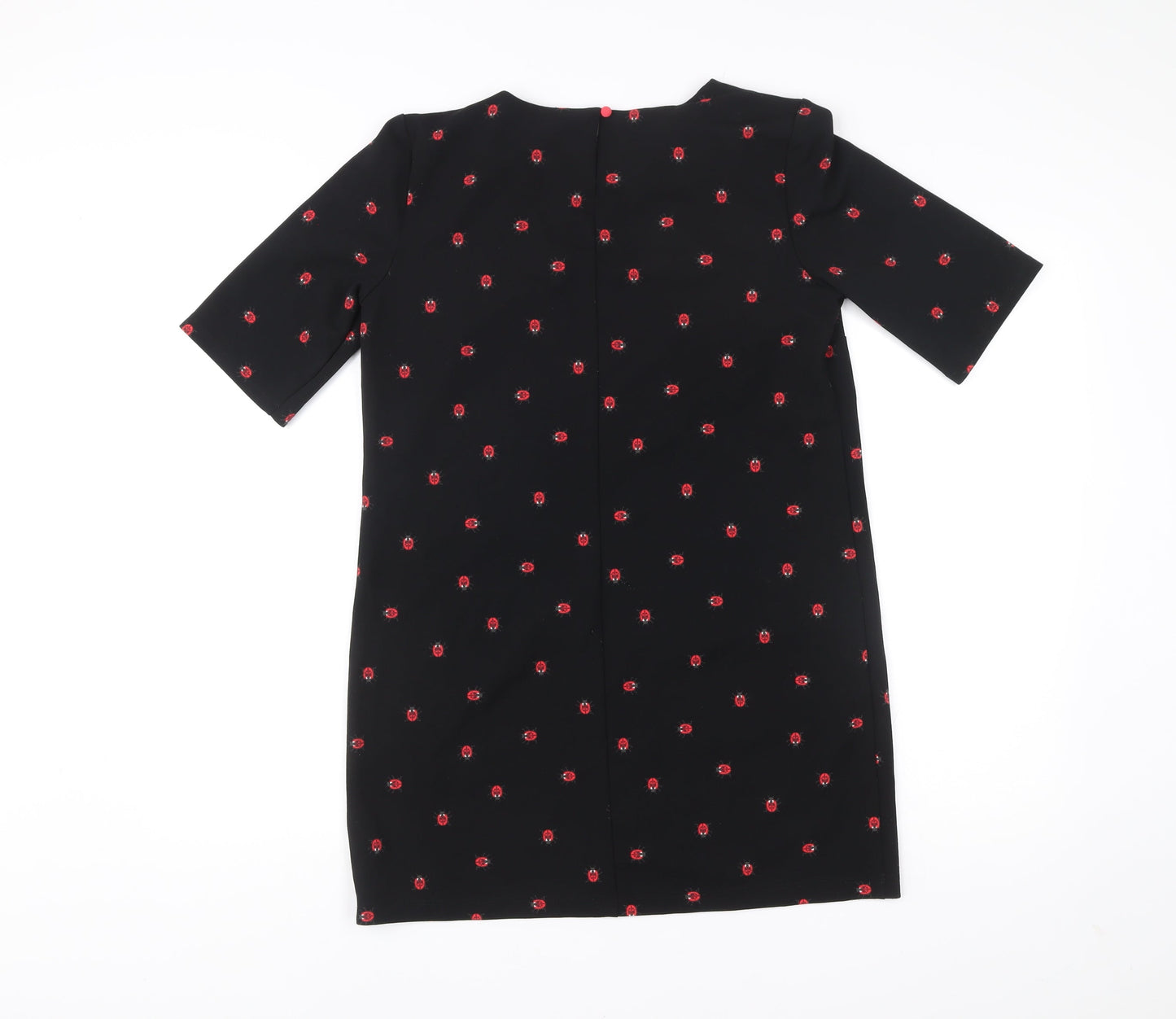 Next Women’s Black Ladybird Print Shift Dress Size 12 Half Sleeve