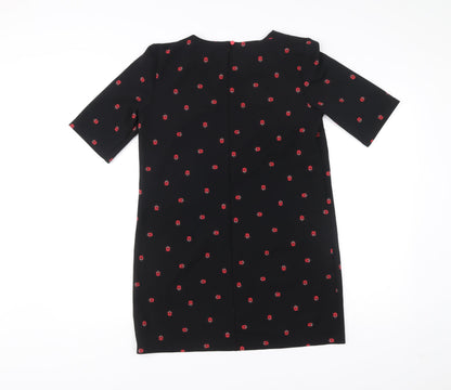 Next Women’s Black Ladybird Print Shift Dress Size 12 Half Sleeve