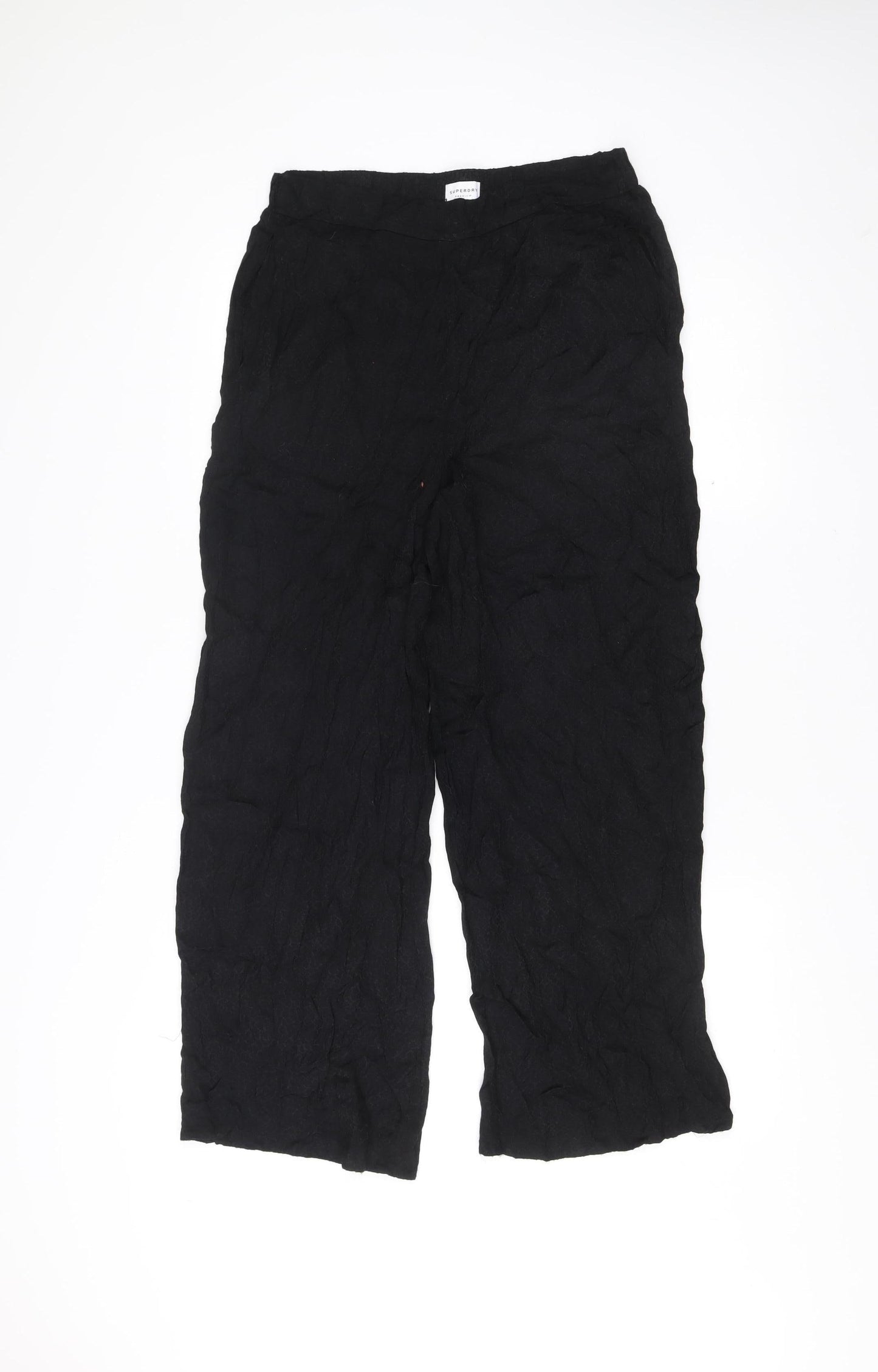 Superdry Womens Black Size 8 Cropped Wide-Leg Viscose Trousers