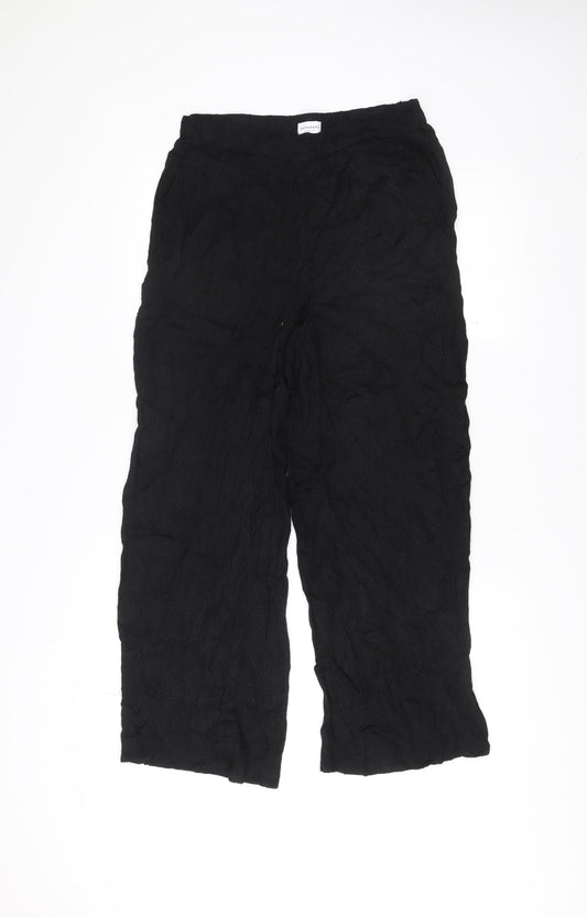 Superdry Womens Black Size 8 Cropped Wide-Leg Viscose Trousers