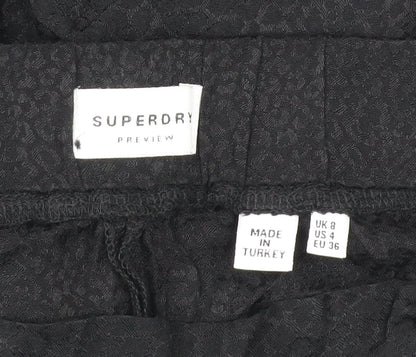 Superdry Womens Black Size 8 Cropped Wide-Leg Viscose Trousers