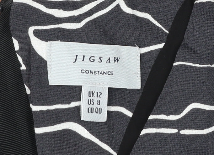 Jigsaw Women’s Black Brown White Sheath Dress UK 12 Sleeveless Viscose